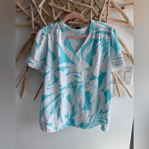 Ann Taylor Teal and White Blouse sz L